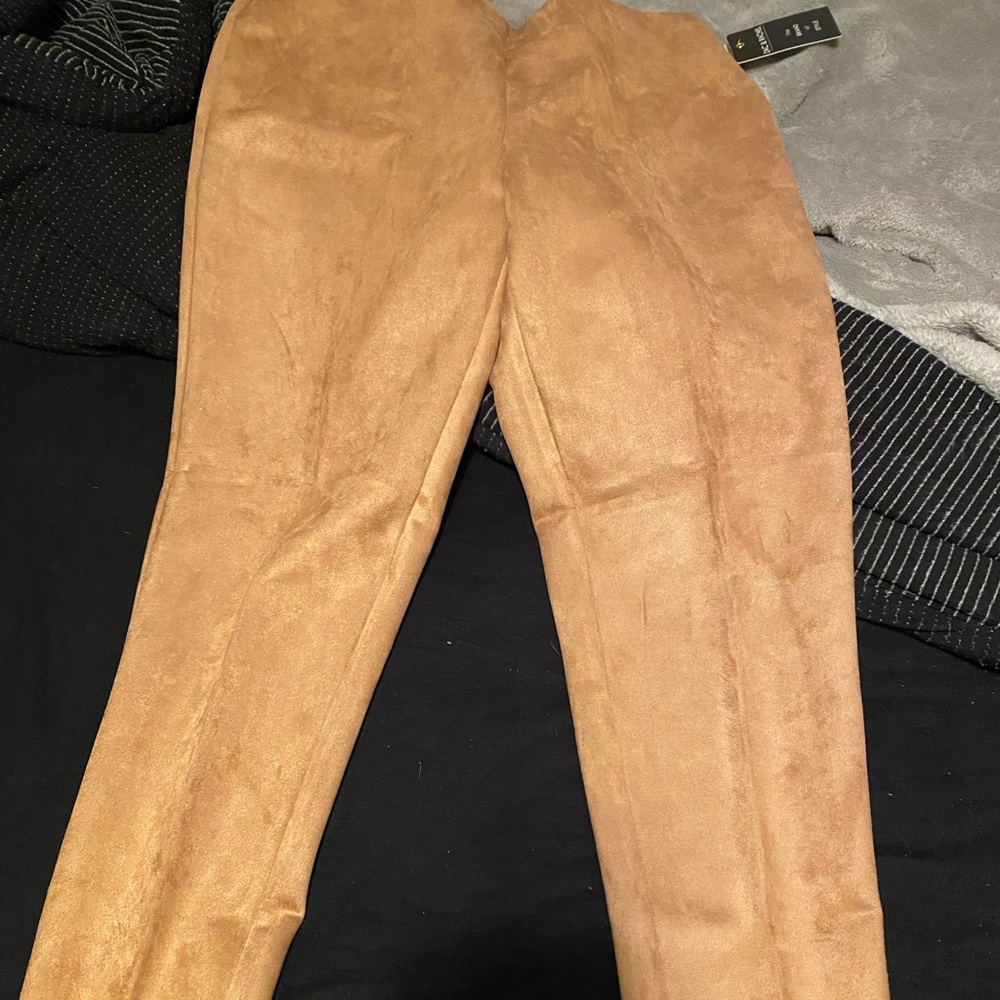 Cognac faux suede slim ankle pants (unworn)